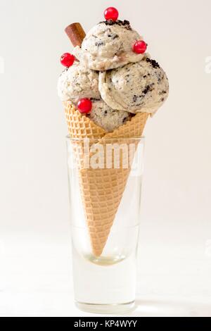 Stracciatella ice cream in cone Stock Photo
