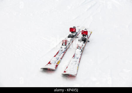 Skis are on the snow. Skis winter season. Austria, Stubaier Alpen Stock Photo