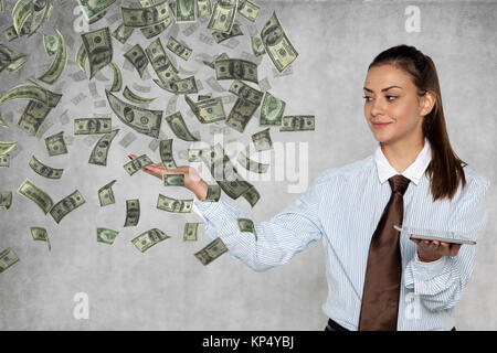 businesswoman shows how easy it is to get rich online Stock Photo