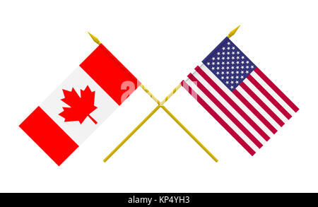 Canada and United States Flags Crossed And Waving Flat Style. Official ...