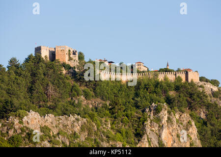 castle of Alanya built on rocks and beach of Cleopatra, Antalya, Turkey Stock Photo