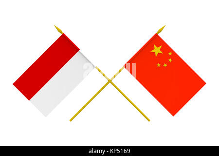 Flags, China and Indonesia Stock Photo