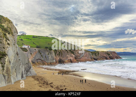 The Flysch  in Zumaia in Itzurun Beach at sunset in Northern Spain, the film location of the Game of Thrones Stock Photo