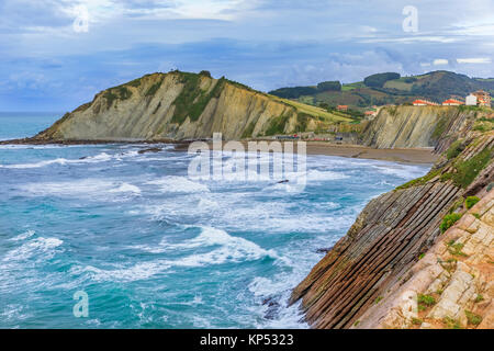 The Flysch  in Zumaia in Itzurun Beach at sunset in Northern Spain, the film location of the Game of Thrones Stock Photo