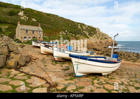 Fishing boats on slipway at Penberth Cove in West Cornwall Stock Photo