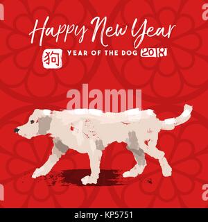 2018 Happy Chinese New Year greeting card design with hand drawn animal illustration and traditional calligraphy that means dog. EPS10 vector. Stock Vector