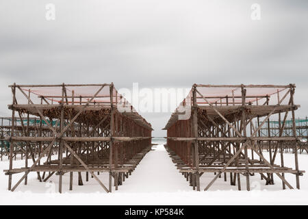 Fish drying rack Hokkaido Japan Stock Photo