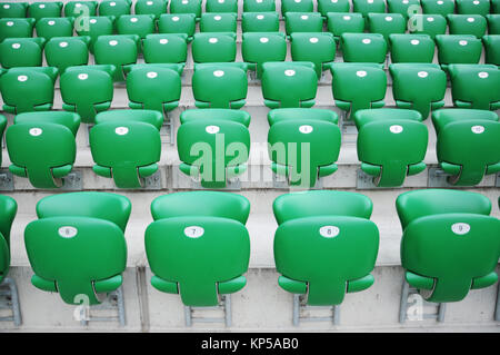 rows of sport stadium empty seats Stock Photo