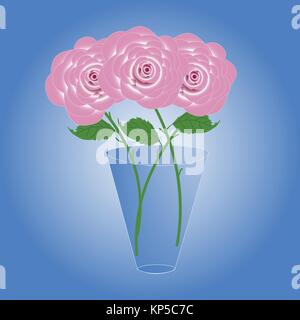Bouquet of three beautiful delicate roses in a glass vase. Stock Vector