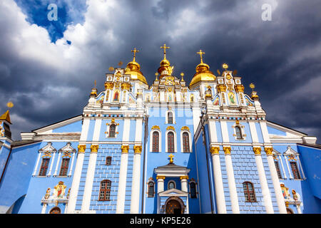 Saint Michael Monastery Cathedral Spires Facade Paintings Kiev Ukraine Stock Photo