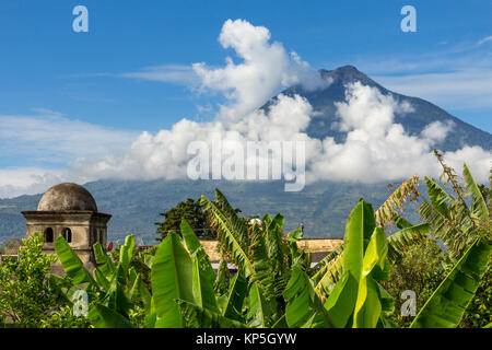 The Agua volcano seen from a rooftop | Antigua | Guatemala Stock Photo