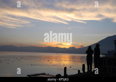 sunrise at lake Atitlan in Guatemala Stock Photo