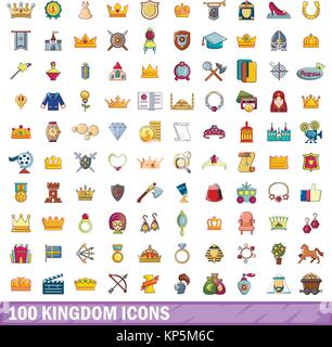 100 kingdom icons set, cartoon style  Stock Vector