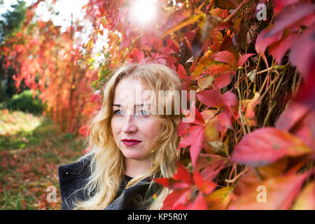 The young blond woman is dreaming of something Stock Photo