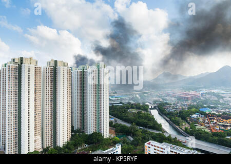 Fire accident in apartment building Stock Photo