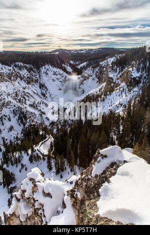 Snow covers the Grand Canyon of the Yellowstone as seen from Lookout Point at the Yellowstone National Park in winter February 15, 2017 in Wyoming.  (photo by Jacob W. Frank via Planetpix) Stock Photo