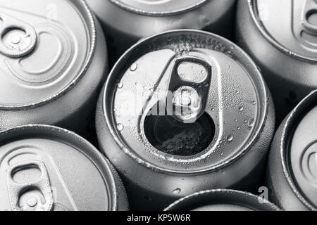 Soda cans with one opened Stock Photo