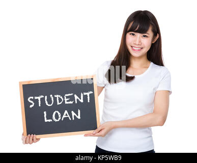 Woman hold with chalkboard showing student loan Stock Photo