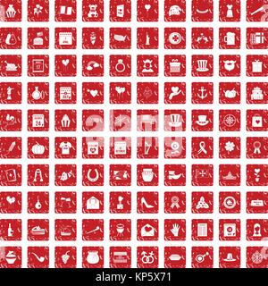 100 calendar icons set grunge red Stock Vector