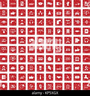 100 call center icons set grunge red Stock Vector