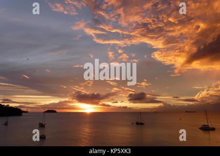 Beautiful Sunset in Anse Mitan - Les Trois-Ilets - Martinique - FWI Stock Photo