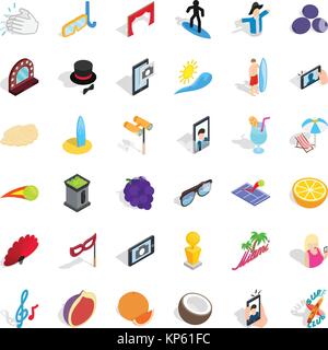 Surfing icons set, isometric style Stock Vector