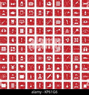 100 ambulance icons set grunge red Stock Vector