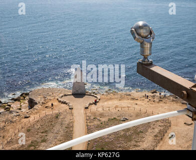 Trinity House obelisk and land marker seen from the observation deck of Portland Bill lighthouse in Dorset UK with a stainless steel light attached Stock Photo