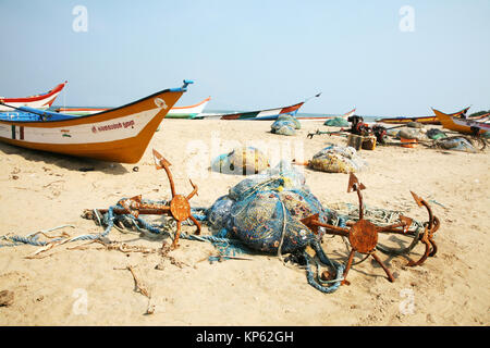 Boats on Mahabalipuram Beach Stock Photo