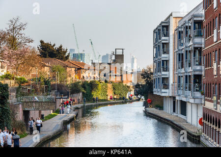 Star Wharf Apartments from the bridge over Regent's Canal, St Pancras Way, London, UK Stock Photo