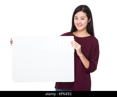 Beautiful woman show with white board Stock Photo