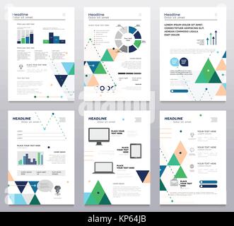 Presentation booklet - set of modern vector abstract templates. A4 pages on white background with place for your text, infographics, charts, informati Stock Vector
