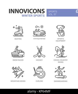 Winter sports - line design icons set Stock Vector
