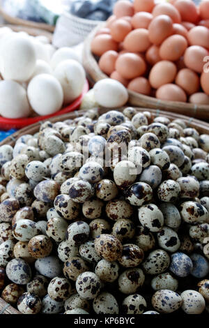 Kon Tum market. Quail eggs for sale. Vietnam. Stock Photo