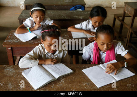 Cambodian schoolgirls in classroom. Battambang. Cambodia. Stock Photo