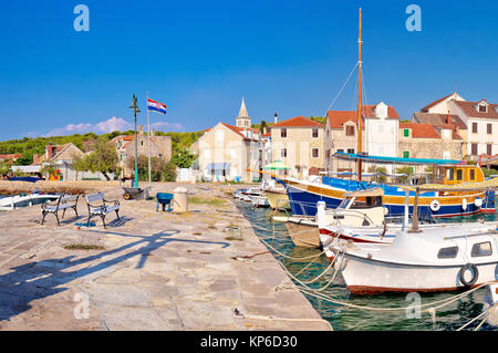 Island of Zlarin harbor panoramic view, Sibenk archipelago of Croatia Stock Photo