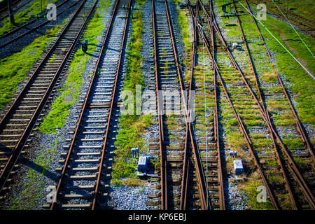 detail of rail tracks in a suburban railway yard Stock Photo