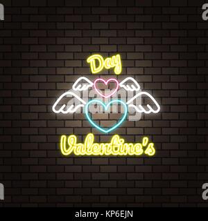 Neon text valentines day banner Stock Vector