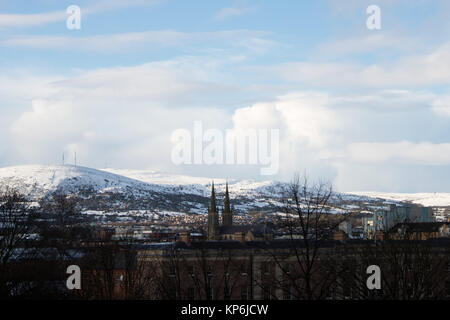 A view of snow covered Divis mountain in Belfast Stock Photo