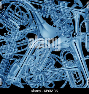 Montage of brass musical instruments Stock Photo