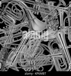 Montage of brass musical instruments Stock Photo