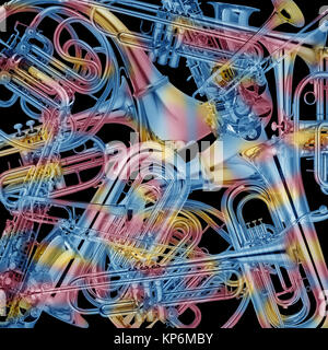 Montage of brass musical instruments Stock Photo