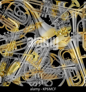 Montage of brass musical instruments Stock Photo