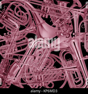 Montage of brass musical instruments Stock Photo