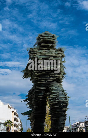 The runner (dromeas), a sculpture of glass stacked on iron in Athens Greece Stock Photo