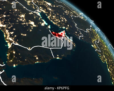 United Arab Emirates from orbit of planet Earth at night with visible borderlines and city lights. 3D illustration. Elements of this image furnished b Stock Photo