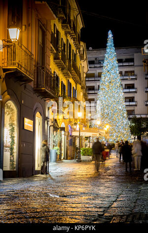 Salerno (Italy): Christmas tree  in Piazza Portanova during the event 'Luci d'artista' in December. Stock Photo