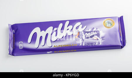 Bar of Milka chocolate isolated on white. Milka is a brand of chocolate  confection which originated in Switzerland in 1901 Stock Photo - Alamy