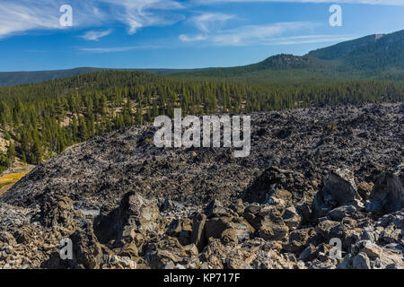 View from Big Obsidian Flow Trail, looking down on Big Obsidian Flow in Newberry National Volcanic Monument, central Oregon, USA Stock Photo