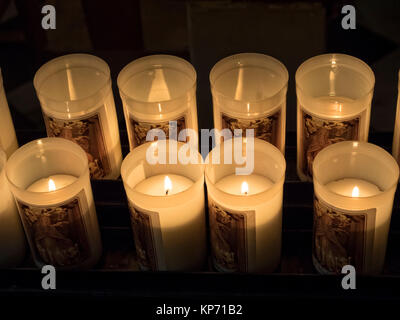 Ajaccio, Corsica 17 August 2017: Candles lit in the Interior Cathedral of Our Lady of the Assumption, Stock Photo